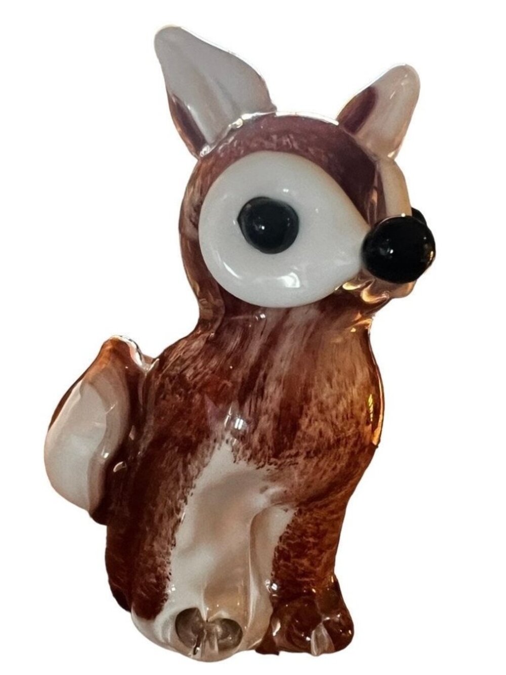 Blown Glass Fox Figurine Polished Bottom Brownish Red White